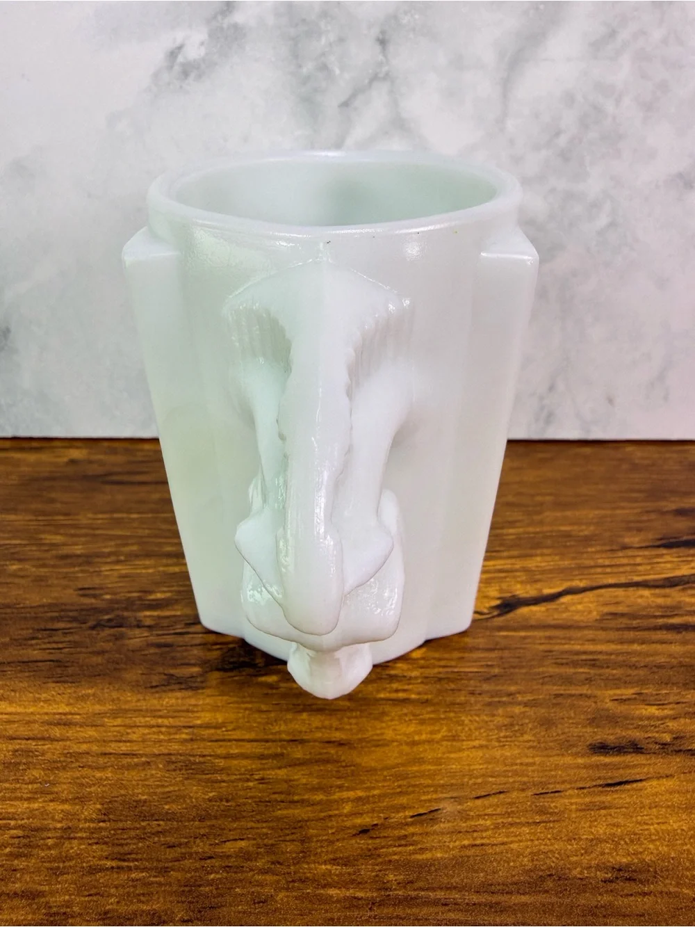 Vintage Macbeth Evans Milk Glass Double Horse Head Vase Art Deco Shave Cup